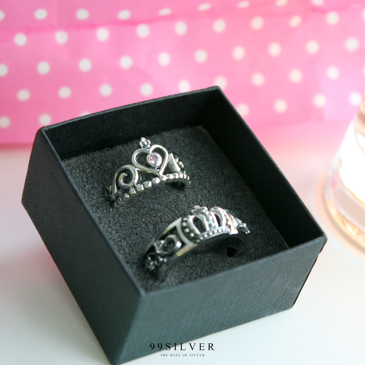 แหวนมงกุฎ เจ้าชาย-เจ้าหญิง ฝังเพชรประดับเล็กน้อยสวยงาม ดีไซน์สวยคู่กัน