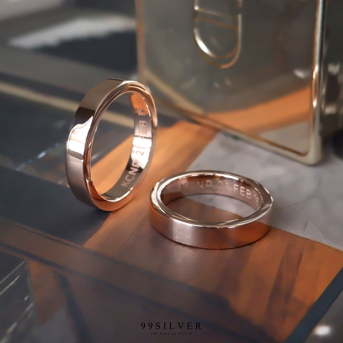 แหวนพิ้งค์ซิลเวอร์แท้ ชมพูทั้งตัวเรือน หน้าเรียบเงากว้าง 4 มิลลิเมตร 