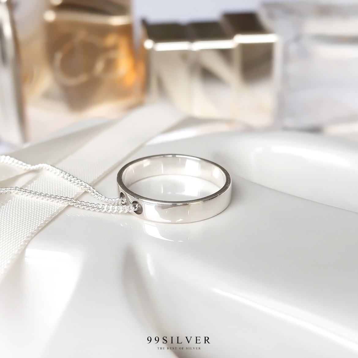 สร้อยจี้แหวน ตัวเรือนแหวนเป็นเงินแท้ มาพร้อมสร้อยเงินสวยงาม