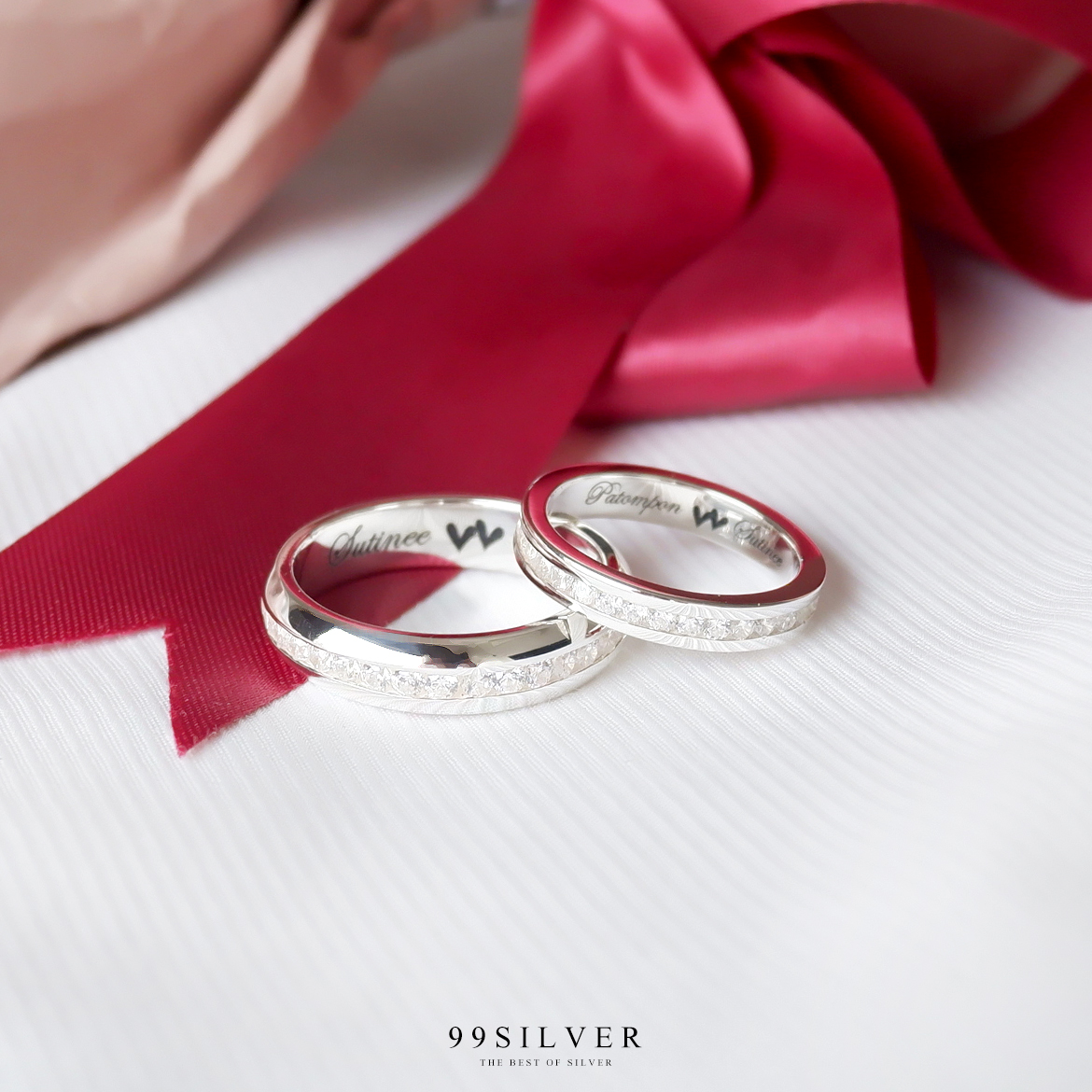 แหวนคู่เพชร Cz swiss รอบวงทั้งชายและหญิง Set คู่ 2 วง 