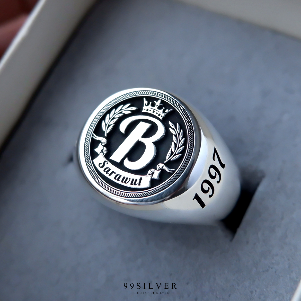 แหวน Signet Ring ออกแบบได้เองตามที่ต้องการ ตัวเรือนหน้ากลม 14x14 มิลลิเมตร