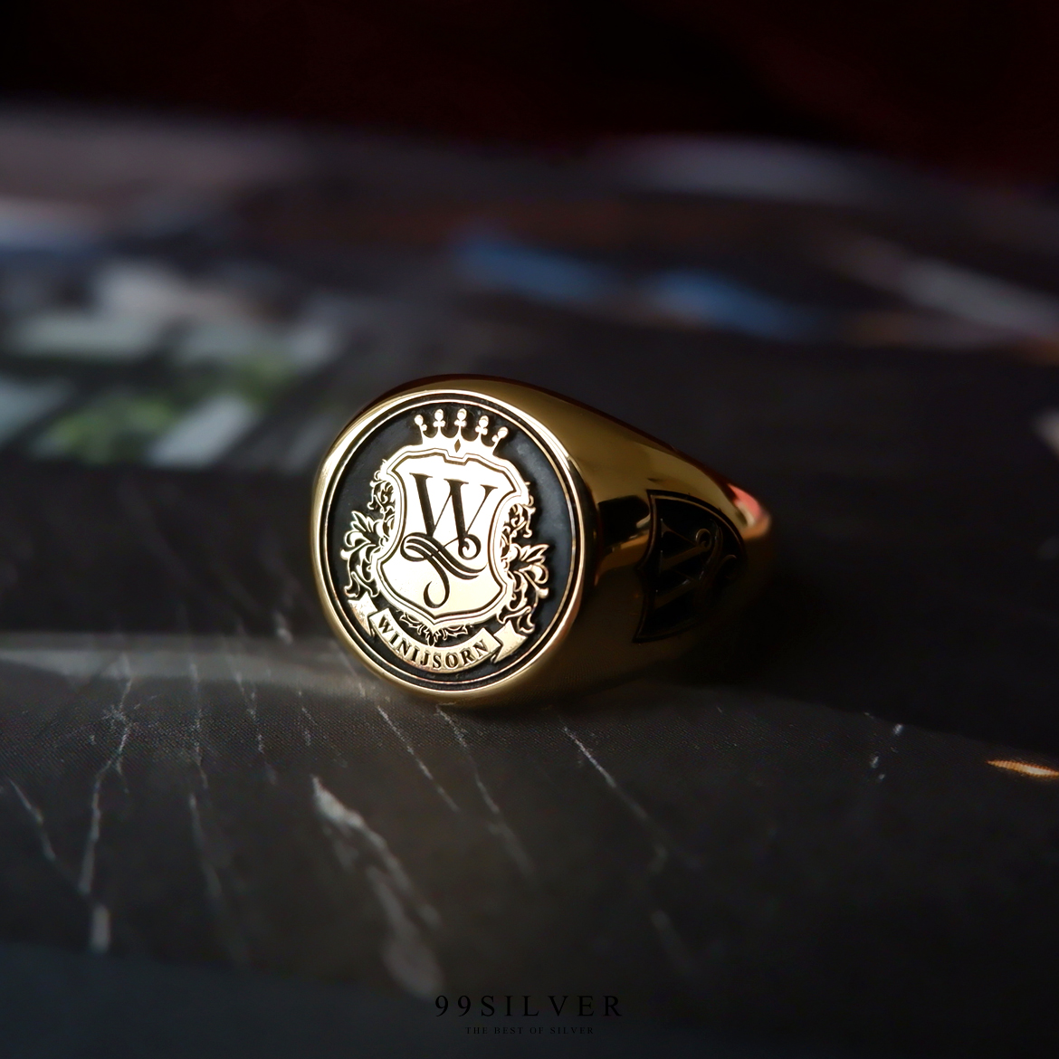 แหวน Signet Ring ออกแบบได้เองตามที่ต้องการ ตัวเรือนหน้ากลม 14x14 มิลลิเมตร