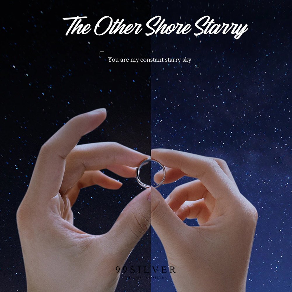 แหวนคู่รัก Starry Night ท้องฟ้าทะเลยามคำคืน ลายแหวนจะเชื่อมกันวงชายและหญิง