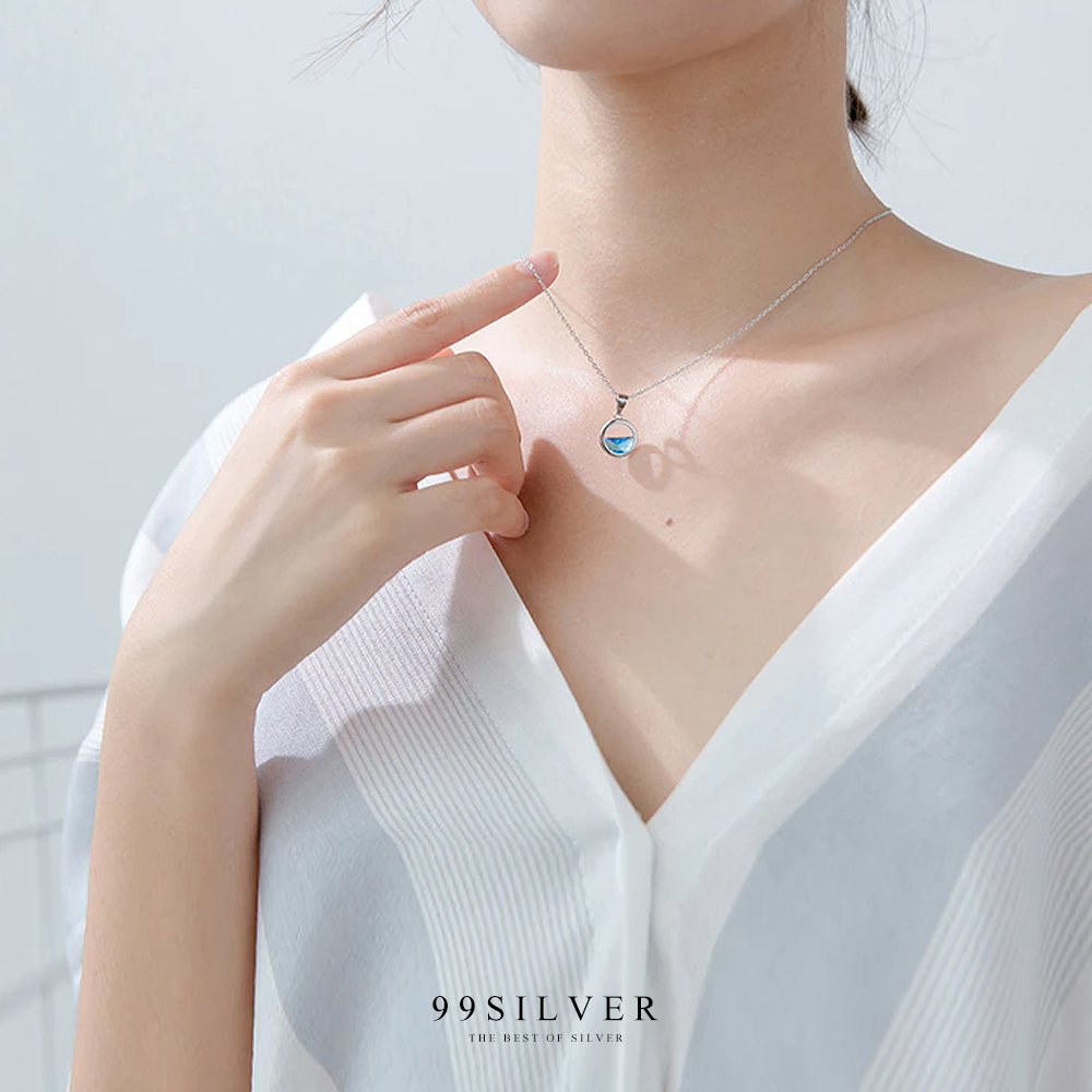 จี้เงินแท้หยดน้ำ ดีไซน์เหมือนมีน้ำอยู่ในจี้ โดยใช้เพชร Cz swiss Blue water คัดพิเศษ