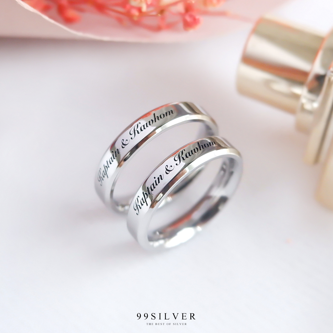 แหวนสแตนเลสแท้หน้ากว้าง 4 มิลลิเมตร ขอบลดมุมตัดสวยงาม ตัวเรือนสีเงินเงา