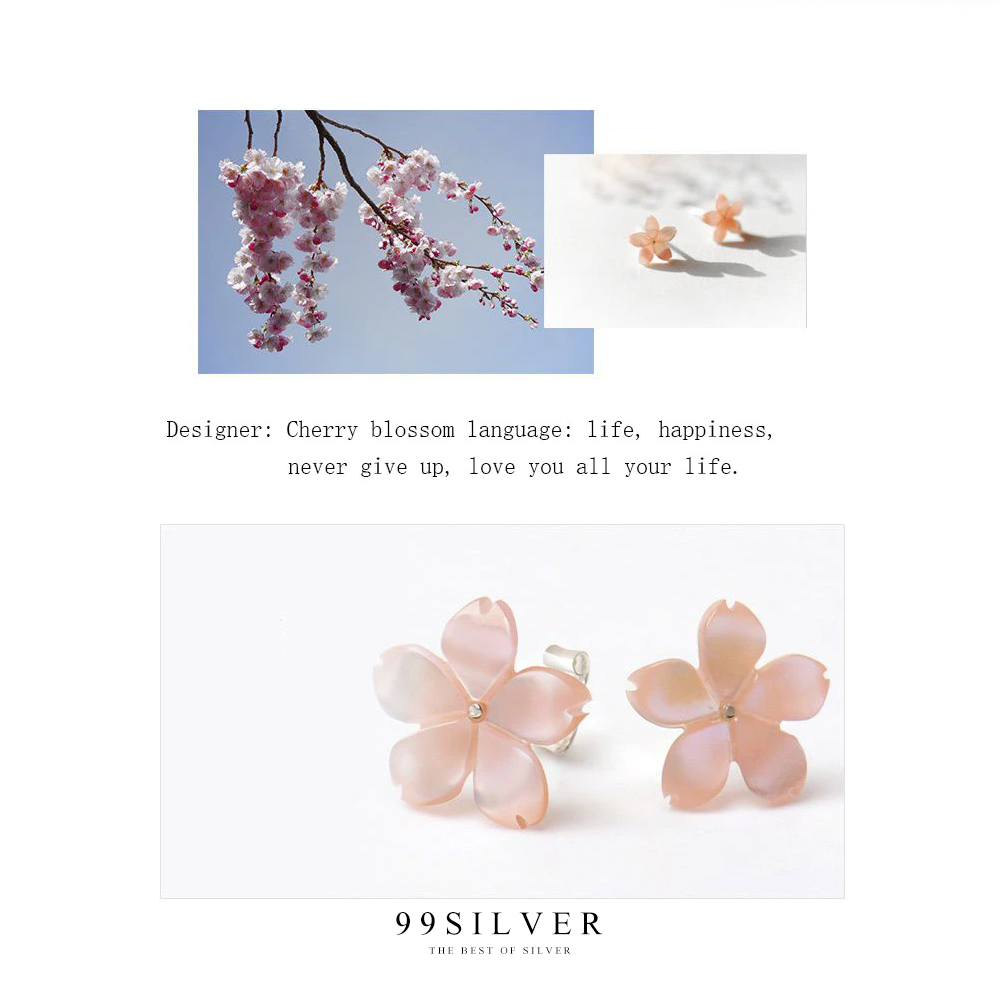  ต่างหูดอกซากุระ  Cherry Blossom สีชมพูหวานๆ ตัวดอกทำจากมุก
