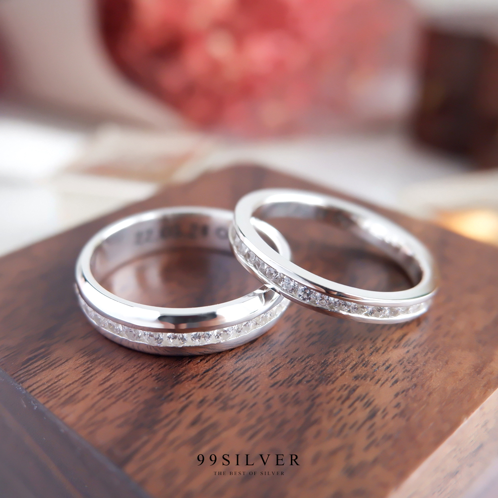 แหวนคู่เพชร Cz swiss รอบวงทั้งชายและหญิง Set คู่ 2 วง 