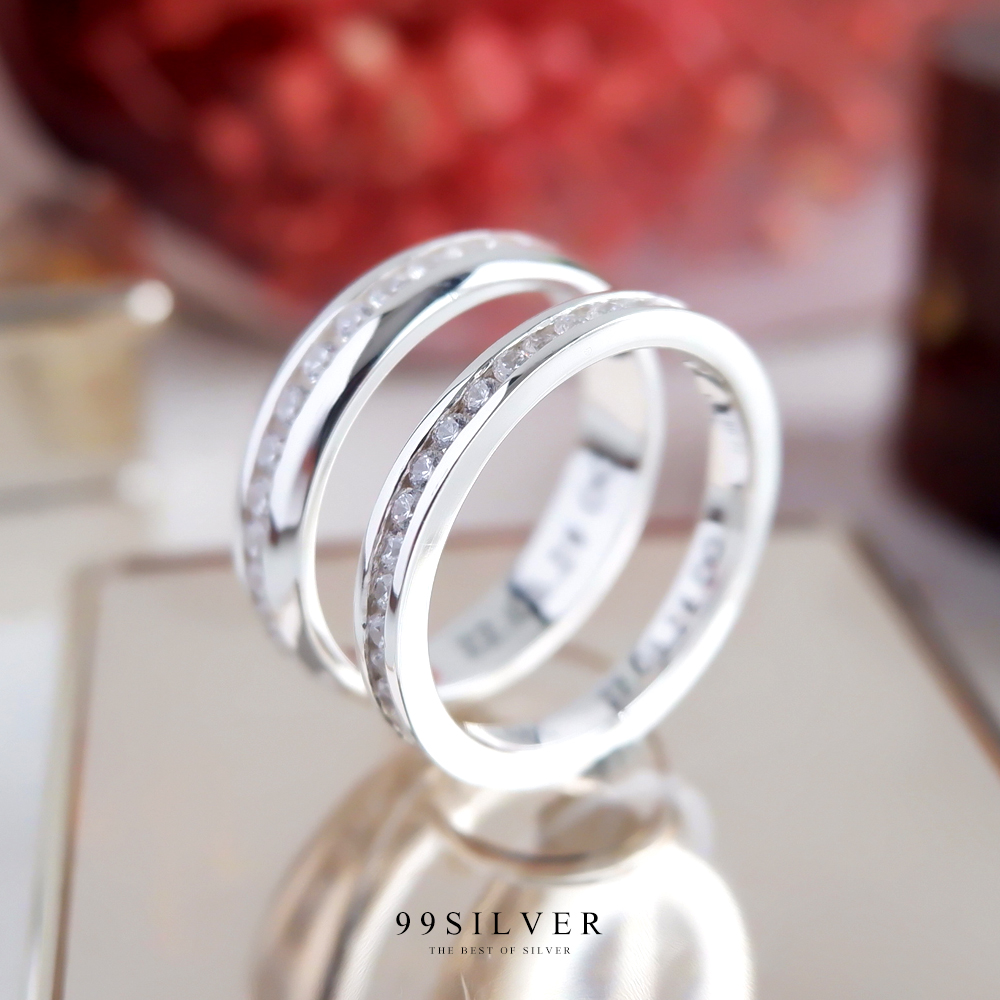 แหวนคู่เพชร Cz swiss รอบวงทั้งชายและหญิง Set คู่ 2 วง 