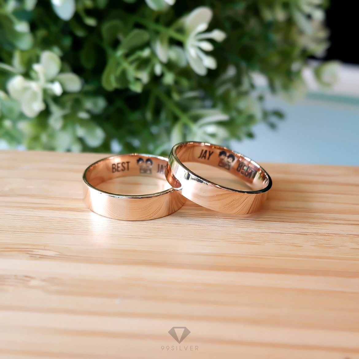 แหวนเงินแท้เคลือบพิ้งค์โกล หน้ากว้าง 6 มิลลิเมตร ผิวเรียบเงาทรงแบน