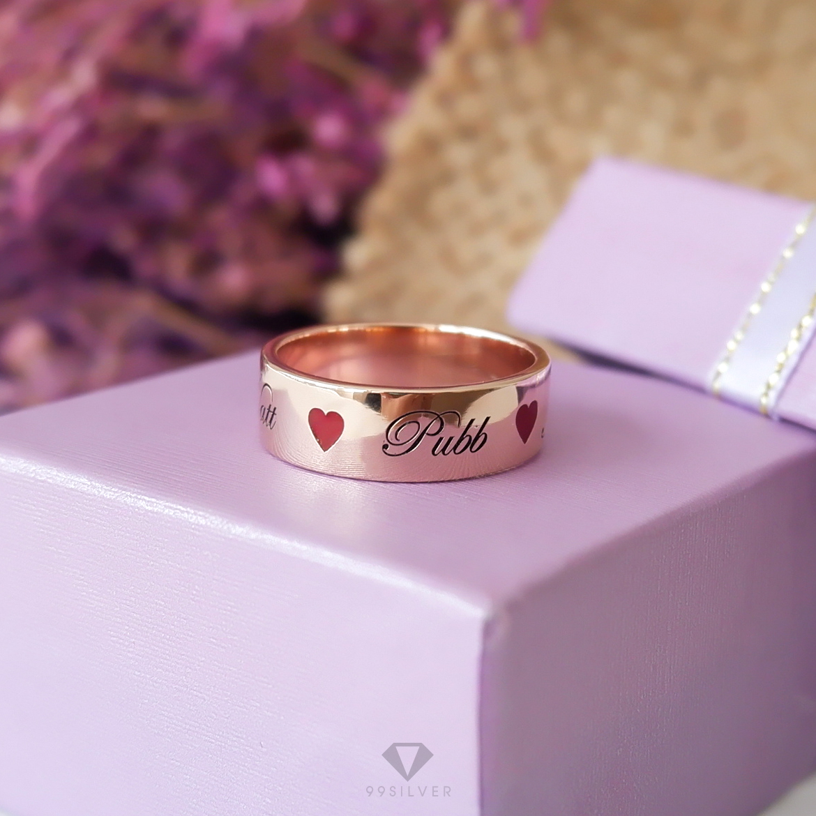 แหวนเงินแท้เคลือบพิ้งค์โกล หน้ากว้าง 6 มิลลิเมตร ผิวเรียบเงาทรงแบน