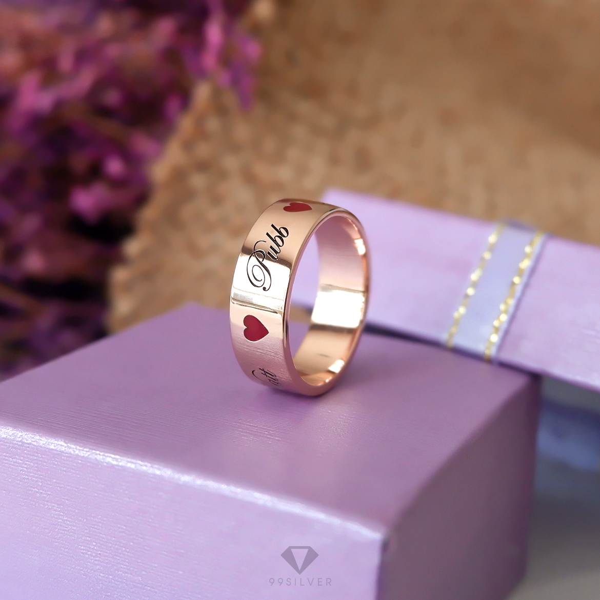 แหวนเงินแท้เคลือบพิ้งค์โกล หน้ากว้าง 6 มิลลิเมตร ผิวเรียบเงาทรงแบน