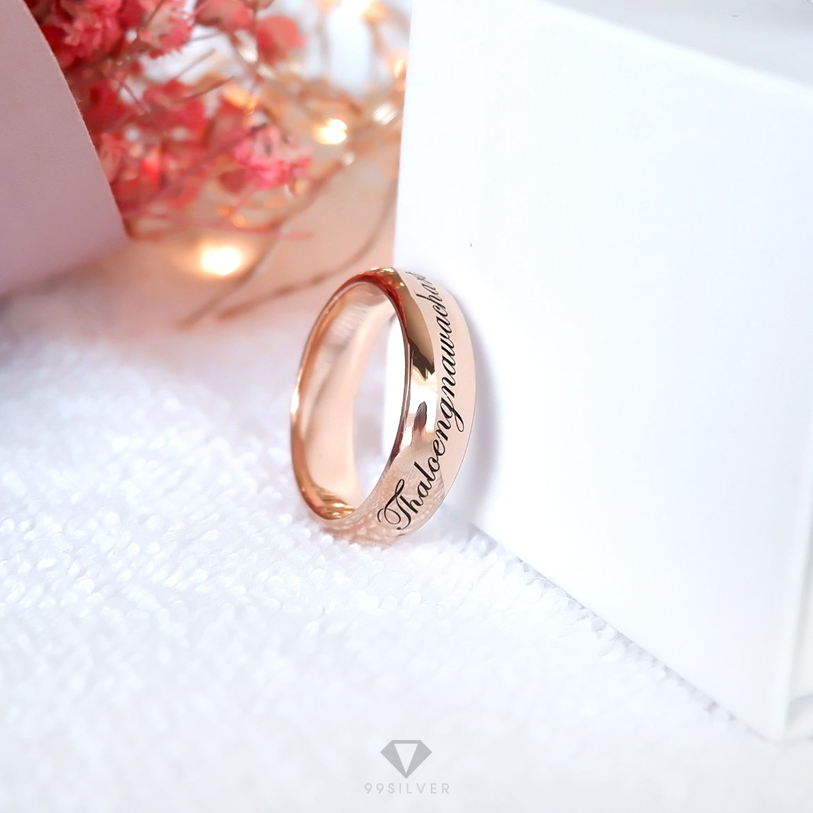 แหวนเงินแท้เคลือบพิ้งค์โกล หน้ากว้าง 6 มิลลิเมตร ผิวเงาทรงโค้ง