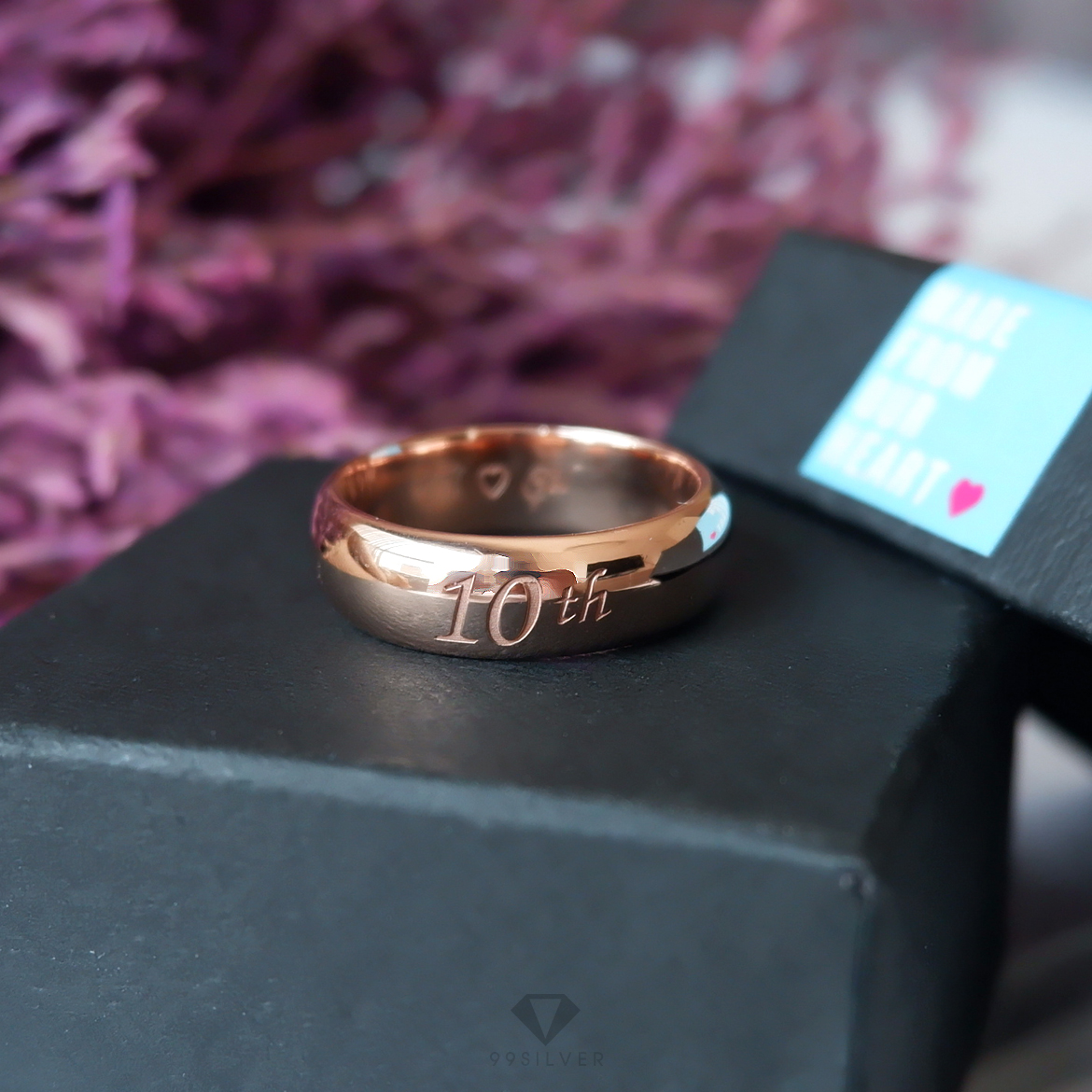 แหวนเงินแท้เคลือบพิ้งค์โกล หน้ากว้าง 6 มิลลิเมตร ผิวเงาทรงโค้ง