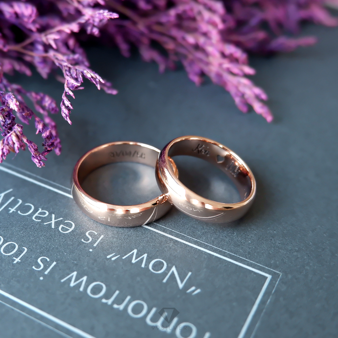 แหวนเงินแท้เคลือบพิ้งค์โกล หน้ากว้าง 6 มิลลิเมตร ผิวเงาทรงโค้ง