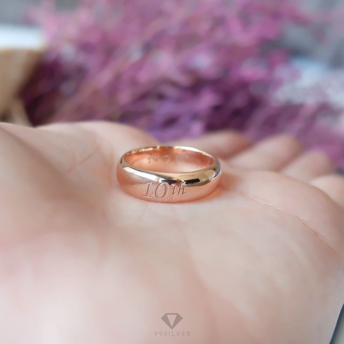 แหวนเงินแท้เคลือบพิ้งค์โกล หน้ากว้าง 6 มิลลิเมตร ผิวเงาทรงโค้ง