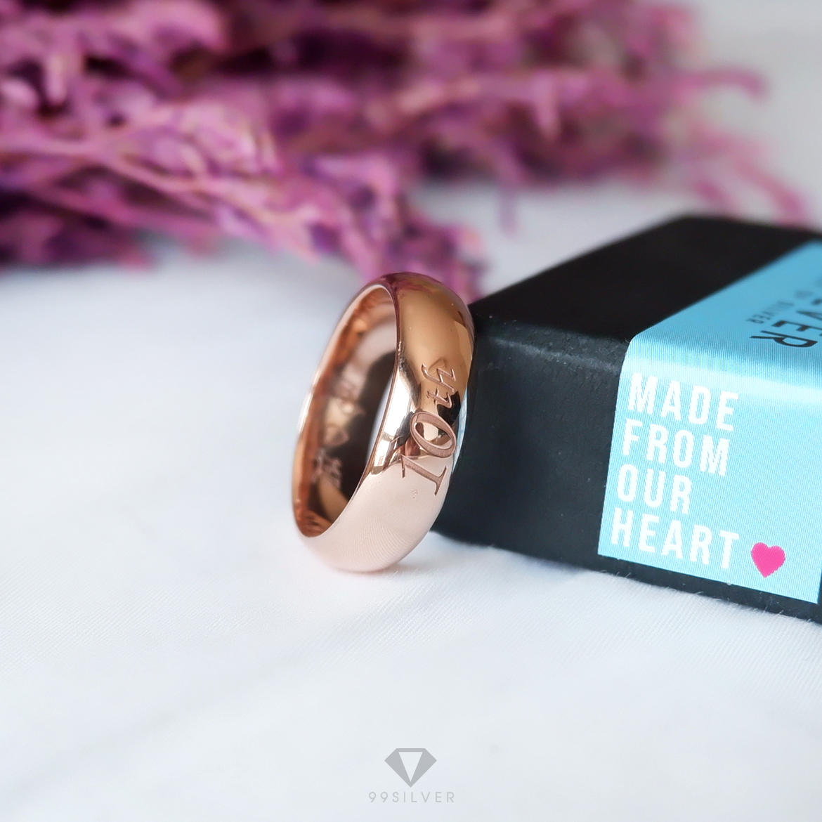 แหวนเงินแท้เคลือบพิ้งค์โกล หน้ากว้าง 6 มิลลิเมตร ผิวเงาทรงโค้ง