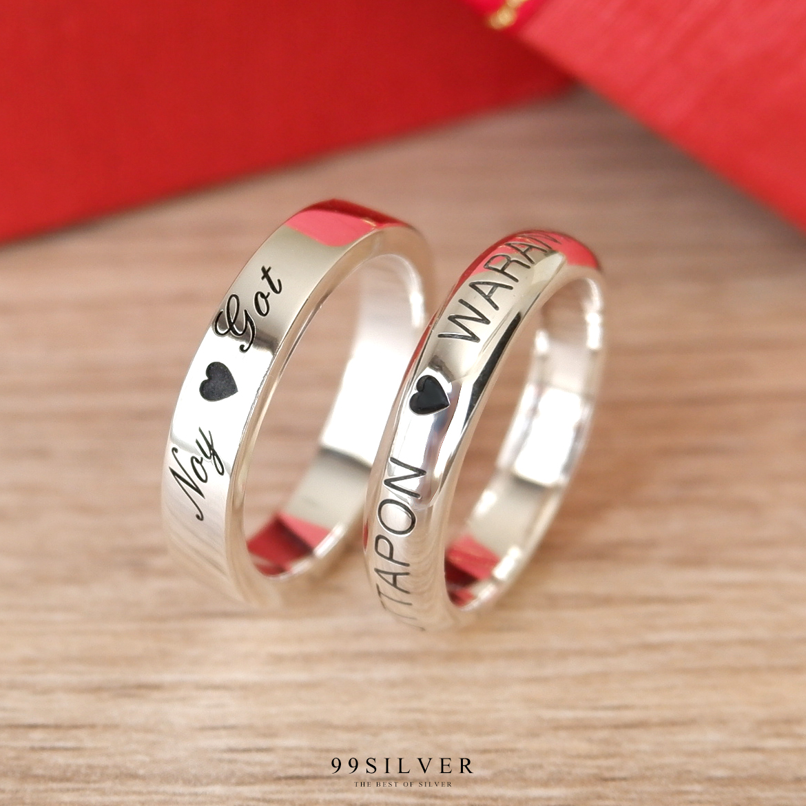 Set แหวนคู่รักสองวง เงินแท้รุ่นนิยมที่สุดหน้ากว้าง 4 มิลลิเมตร แบบเรียบและโค้งพรีเมี่ยม