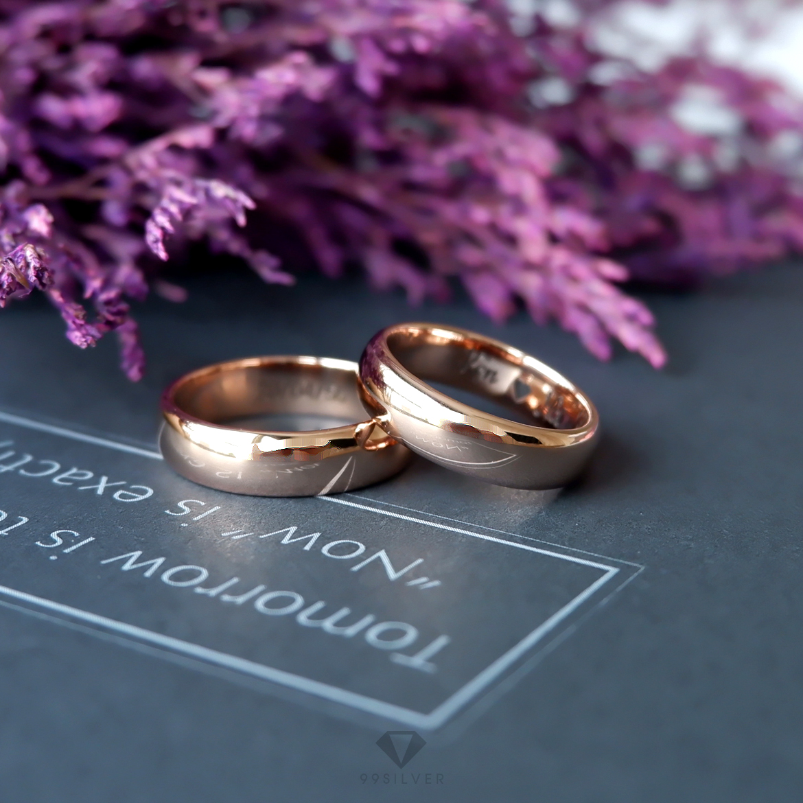 แหวนเงินแท้เคลือบพิ้งค์โกล หน้ากว้าง 6 มิลลิเมตร ผิวเงาทรงโค้ง